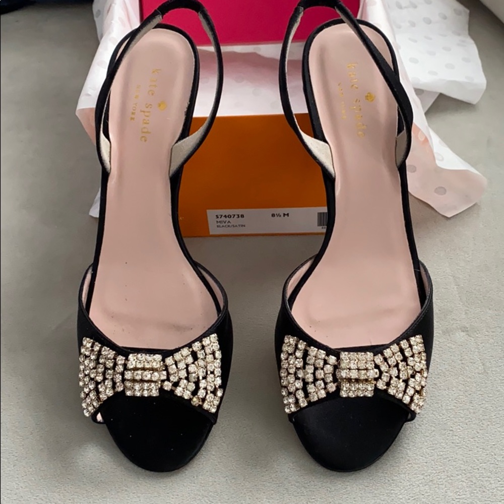 Kate Spade Blk Satin Rhinestone Eve. Heels